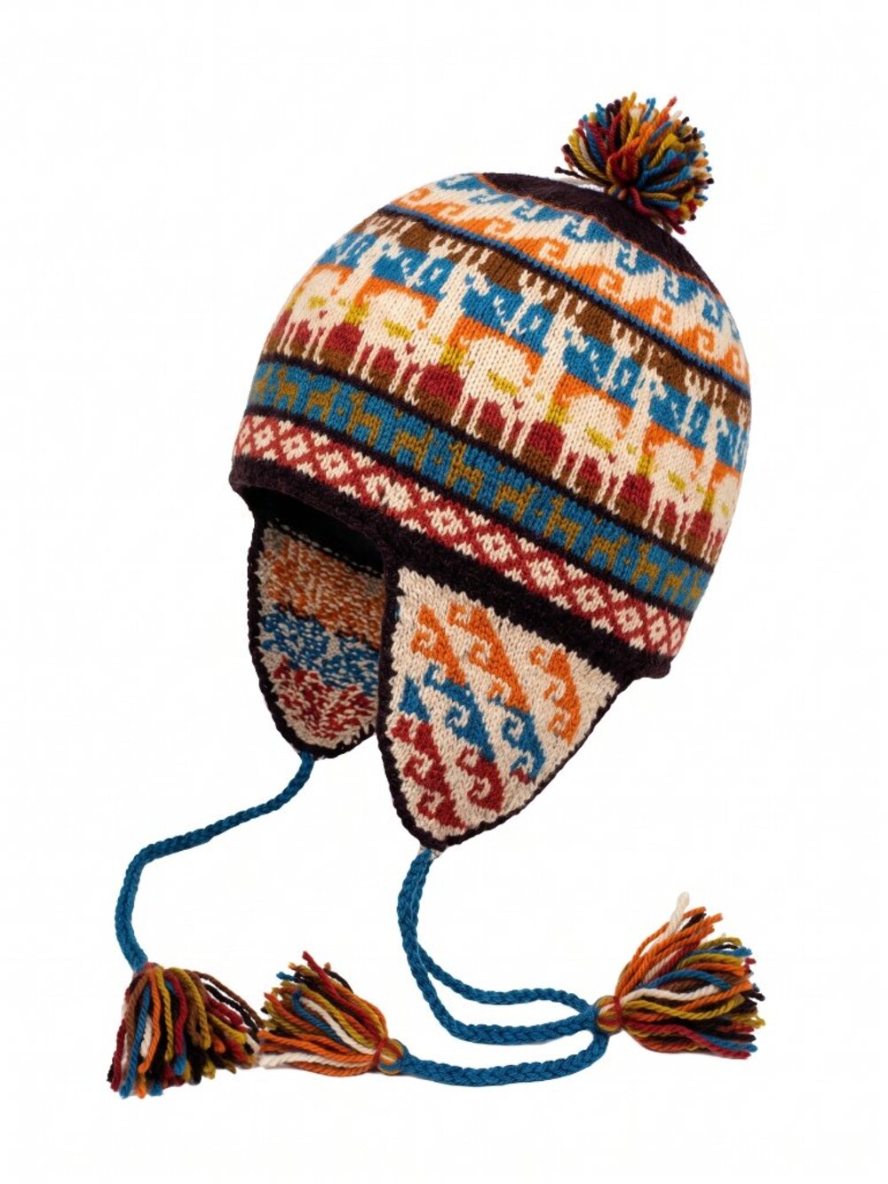 Handmade Peruvian Chullo Hat – Warm Winter Beanie with Llamas and Pom-poms